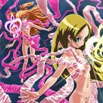  amulet blonde_hair blue_eyes breasts brooch g-clef_(suite_precure) hair_ribbon henshin houjou_hibiki jewelry light_rays long_hair magical_girl medium_breasts minamino_kanade multiple_girls naked_ribbon navel nipples nude orange_hair otsukare precure pubic_hair pussy ribbon smile space suite_precure transformation treble_clef two_side_up 