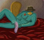  abs anthro balls biceps big_penis bourbon erection flaccid flower fur hat looking_at_viewer lying male muscles navel nipples nude on_side pecs penis perry_the_platypus phineas_and_ferb platypus pose rose solo teeth thick_penis uncut vein 