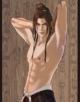  abs androgynous chest dynasty_warriors long_hair ma_chao male male_focus muscle pecs ponytail shin_sangoku_musou solo topless 