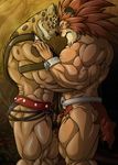  abs anthro baldric balls balls_touching biceps big_muscles big_penis crossover duo erection feline frottage fur gay guin guin_saga human hybrid kyuuhari leo leo_(red_earth) leopard lion loincloth love male mammal mask muscles nipples nude penis red_earth scar side_view warzard 