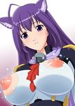  animal_ears asobi_ni_iku_yo! blush breasts cat_ears kuune large_nipples nipples purple_eyes purple_hair smile solo 