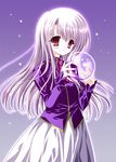  artist_request fate/stay_night fate_(series) illyasviel_von_einzbern long_hair long_sleeves orb red_eyes solo white_hair 