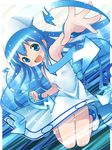  blue_eyes blue_hair dress hat ikamusume long_hair open_mouth shinryaku!_ikamusume solo takase_muu tentacle_hair tentacles 