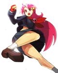  :o ahoge angry asamiya_athena bad_id bad_pixiv_id black_serafuku breasts fingerless_gloves from_below gloves hair_ornament kicking loafers long_hair necktie open_mouth pink_hair pleated_skirt purple_eyes purple_hair red_eyes school_uniform serafuku shoes skirt small_breasts socks solo star star_hair_ornament teeth the_king_of_fighters the_king_of_fighters_xii white_legwear zakki 