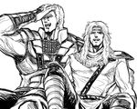  bad_id bad_pixiv_id brothers circlet good_end greyscale hokuto_no_ken kuroto0101 laughing long_hair male_focus monochrome multiple_boys muscle pauldrons raou_(hokuto_no_ken) siblings sketch toki_(hokuto_no_ken) 