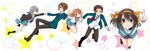  3girls asahina_mikuru bad_id bad_pixiv_id brown_eyes brown_hair cardigan flying grey_hair kairi_(mglg) kita_high_school_uniform koizumi_itsuki kyon long_hair multiple_boys multiple_girls nagato_yuki school_uniform serafuku short_hair suzumiya_haruhi suzumiya_haruhi_no_yuuutsu 