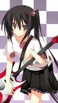  black_hair brown_eyes guitar highres instrument k-on! kuwashima_rein listen!! long_hair nakano_azusa no_legwear polka_dot side_ponytail solo 