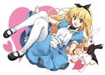  alice_(wonderland) alice_in_wonderland apron blonde_hair blue_eyes bow bowtie hairband knees_touching long_hair luna_(reclaimed_land) mary_janes open_mouth pantyhose shoes smile white_legwear white_rabbit 