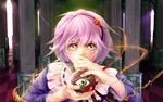  checkered checkered_floor chireiden eyeball hairband heart highres komeiji_satori lucia_(artist) pink_eyes pink_hair short_hair solo third_eye touhou 