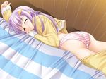  artist_request ass bed blush konoe_nanami lamune lingerie long_sleeves pajamas panties pants_pull purple_hair purple_panties shirt_lift sleeping solo striped striped_panties underwear 