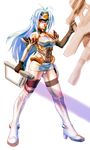  android blue_hair breasts kos-mos long_hair mikoyan miniskirt red_eyes skirt small_breasts solo thighhighs very_long_hair weapon xenosaga xenosaga_episode_i 