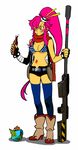  anti-materiel_rifle bandaid bikini_top boota boots bottle fingerless_gloves gloves gun hair_ornament katou_(hyaena) long_hair map ponytail red_hair rifle scarf short_shorts shorts sniper_rifle solo tengen_toppa_gurren_lagann thighhighs weapon yellow_eyes yoko_littner 