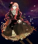  alternate_costume blue_eyes buzz dress flower frills hair_ornament kneehighs lace long_hair megurine_luka petals pink_hair ribbon solo star vocaloid 