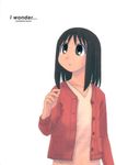  artist_request azumanga_daiou bangs black_eyes black_hair copyright_name english grey_eyes jacket kasuga_ayumu long_sleeves looking_up parted_lips pink_shirt shirt solo standing upper_body white_background 