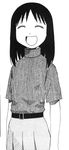  azuma_kiyohiko azumanga_daiou belt closed_eyes greyscale kasuga_ayumu long_hair monochrome open_mouth solo sweater white_background 