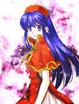  74 blue_eyes blue_hair dress fire_emblem fire_emblem:_fuuin_no_tsurugi hat lilina long_hair solo 