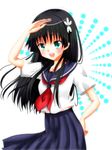  bad_id bad_pixiv_id black_hair flower green_eyes hair_flower hair_ornament long_hair nomutarou saten_ruiko school_uniform serafuku solo to_aru_kagaku_no_railgun to_aru_majutsu_no_index 