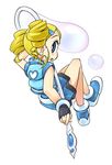  anklet artist_request black_gloves blue_dress dress drill_hair fingerless_gloves from_behind full_body gloves goutokuji_miyako heart jewelry looking_back powerpuff_girls_z rolling_bubbles short_hair simple_background solo twin_drills twintails uniform vest white_background 