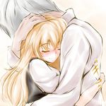  1girl blonde_hair blush closed_eyes couple faceless faceless_male hand_on_another's_head happy hetero hug k2isu kirisame_marisa long_hair no_hat no_headwear silver_hair smile touhou 