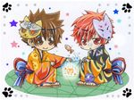  brown_eyes brown_hair festival fish japanese_clothes katekyo_hitman_reborn kozato_enma mask obi red_eyes redhead sandals sawada_tsunayoshi yukata 