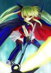  bardiche belt blonde_hair cape fate_testarossa gloves long_hair lyrical_nanoha magical_girl mahou_shoujo_lyrical_nanoha mahou_shoujo_lyrical_nanoha_a's oisin solo thighhighs twintails 