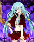  bandages baniko_(37003700) bat belt blue_eyes blue_hair bluebell cross dress halloween katekyo_hitman_reborn! midriff smile solo twintails 