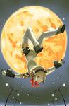  aegis_(persona) android arched_back azuma_reiharu backflip blonde_hair blue_eyes cyborg full_moon jumping lamppost moon persona persona_3 petals solo somersault upside-down 