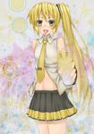  akita_neru bad_id bad_pixiv_id blonde_hair blush long_hair necktie ponytail skirt solo spray tamamono_atae vocaloid yellow_eyes yellow_neckwear 