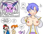  anabel ash_ketchum blush breast_expansion breasts comic dialog eeveelution english_text espeon female feral hat hats human hypnosis male mammal mind_control misty nintendo open_mouth p.chronos plain_background pok&#233;mon pokemon speech_bubbles text tongue video_games white_background 