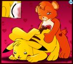  care_bears crossover pikachu pokemon tenderheart_bear 