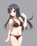  a_channel bare_shoulders bikini black_eyes black_hair breasts cleavage grey_background groin hevn large_breasts long_hair navel nishi_yuuko simple_background solo swimsuit 