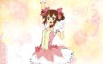  bad_id bad_pixiv_id bow brown_eyes brown_hair choker cosplay hair_bow hirasawa_yui k-on! kaname_madoka kaname_madoka_(cosplay) magical_girl mahou_shoujo_madoka_magica minmii_(minmi078) solo twintails v 