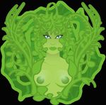  blue_eyes breasts fantasy female green green_theme ivy leaves mythology nipples nude plants solo 