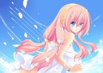  aqua_eyes bad_id bad_pixiv_id bracelet cloud day dress hairband highres jewelry liong long_hair megurine_luka petals pink_hair sky smile solo twintails vocaloid white_dress 