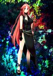  alternate_costume ankle_lace-up blue_eyes braid breasts cross-laced_footwear fingerless_gloves gloves hat highres hong_meiling lace large_breasts long_hair red_hair side_slit single_glove solo touhou very_long_hair yutazou 