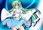  breasts colorized detached_sleeves frog_hair_ornament green_eyes green_hair hair_ornament highres kochiya_sanae large_breasts long_hair midriff noumin osashin_(osada) snake_hair_ornament solo touhou 