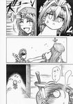  :&lt; :d ^_^ anger_vein bad_id bad_pixiv_id braid closed_eyes comic giving_up_the_ghost greyscale hair_intakes hidefu_kitayan highres hong_meiling izayoi_sakuya knife knifed long_hair monochrome multiple_girls no_nose o_o open_mouth ribbon short_hair smile touhou translated twin_braids 