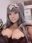  black_hair bra breasts cosplay dark_skin large_breasts photo source_request tharja underwear 