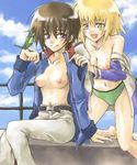  2girls bird breasts cagalli_yula_athha genderswap gundam gundam_seed gundam_seed_destiny kira_yamato multiple_girls rule_63 yuri 