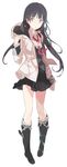  absurdres akiba's_trip akiba's_trip_1 black_hair boots fumizuki_rui highres hood hoodie jacket legs long_hair necktie official_art orange_eyes skirt solo source_request tanu 