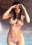  3d bikini black_eyes black_hair breasts cleavage hinemaru large_breasts long_hair o-ring o-ring_bikini o-ring_bottom o-ring_top original solo swimsuit water 