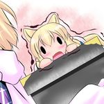  animal_ears blonde_hair box cat_ears cat_tail chibi extra_ears hoshizuki_(seigetsu) kemonomimi_mode lying mizuhashi_parsee open_mouth puru-see solo tail touhou trembling |_| 