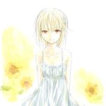  accelerator albino bad_id bad_pixiv_id bare_shoulders dress flower genderswap genderswap_(mtf) hair_flower hair_ornament red_eyes short_hair solo sunflower suzushina_yuriko to_aru_majutsu_no_index tsukimiso_(kinakonatto) white_dress white_hair 