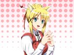  animal_ears blonde_hair blush cosplay diesel-turbo dog_days foxgirl green_eyes ribbons yukikaze_panettone yuno 