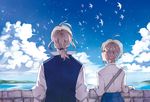  1girl axis_powers_hetalia bad_id bad_pixiv_id bird blonde_hair cloud day flock flower france_(hetalia) from_behind green_eyes hair_ornament hairpin hishi_(k-xaby) lisa_(hetalia) long_hair ponytail short_hair silver_hair sky 