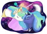  alicorn crown equine female feral friendship_is_magic hair hasbro horn horse mammal mbboxen moon multi-colored_hair my_little_pony nuzzle pegacorn pony princess princess_celestia_(mlp) princess_luna_(mlp) rainbow_hair royalty sibling sisters space stars 