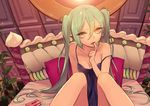  bad_id bad_pixiv_id bed casual cellphone face happy_end_gretel_(vocaloid) hatsune_miku long_hair noco_(adamas) phone sitting solo tank_top twintails very_long_hair vocaloid 
