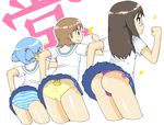  aioi_yuuko ass blue_eyes blue_hair brown_eyes brown_hair daiou glasses hair_cubes hair_ornament long_hair minakami_mai multiple_girls naganohara_mio nichijou oekaki panties pantyshot school_uniform short_hair short_twintails simple_background skirt striped striped_panties thong tokisadame_school_uniform twintails underwear white_background 