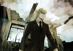  barnaby_brooks_jr blonde_hair formal glasses male_focus matsumoto_mikan necktie ruins solo suit tiger_&amp;_bunny 