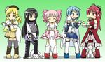  :3 akemi_homura black_hair blood blush cup drill_hair eating food hairband highres implied_pantyshot kaname_madoka kyubey long_hair magical_girl mahou_shoujo_madoka_magica miki_sayaka multiple_girls pantyhose pink_hair ponytail rainbowcard red_eyes red_hair ribbon sakura_kyouko short_hair takoyaki teacup tomoe_mami twintails 